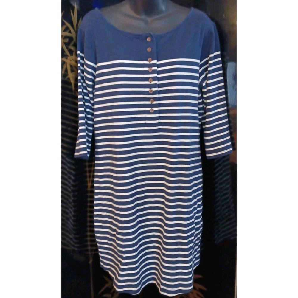 On 34th Navy Blue Striped Henley Dress Women's Large